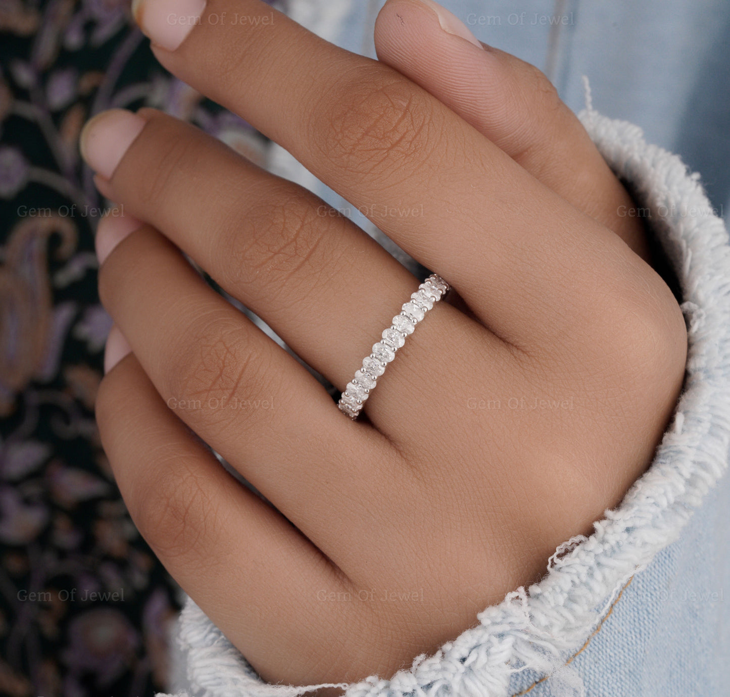 Oval Moissanite Diamond Wedding Ring, Oval Moissanite Half Eternity Moissanite Matching Band, Oval Diamond Band For Her, Oval Diamond Ring