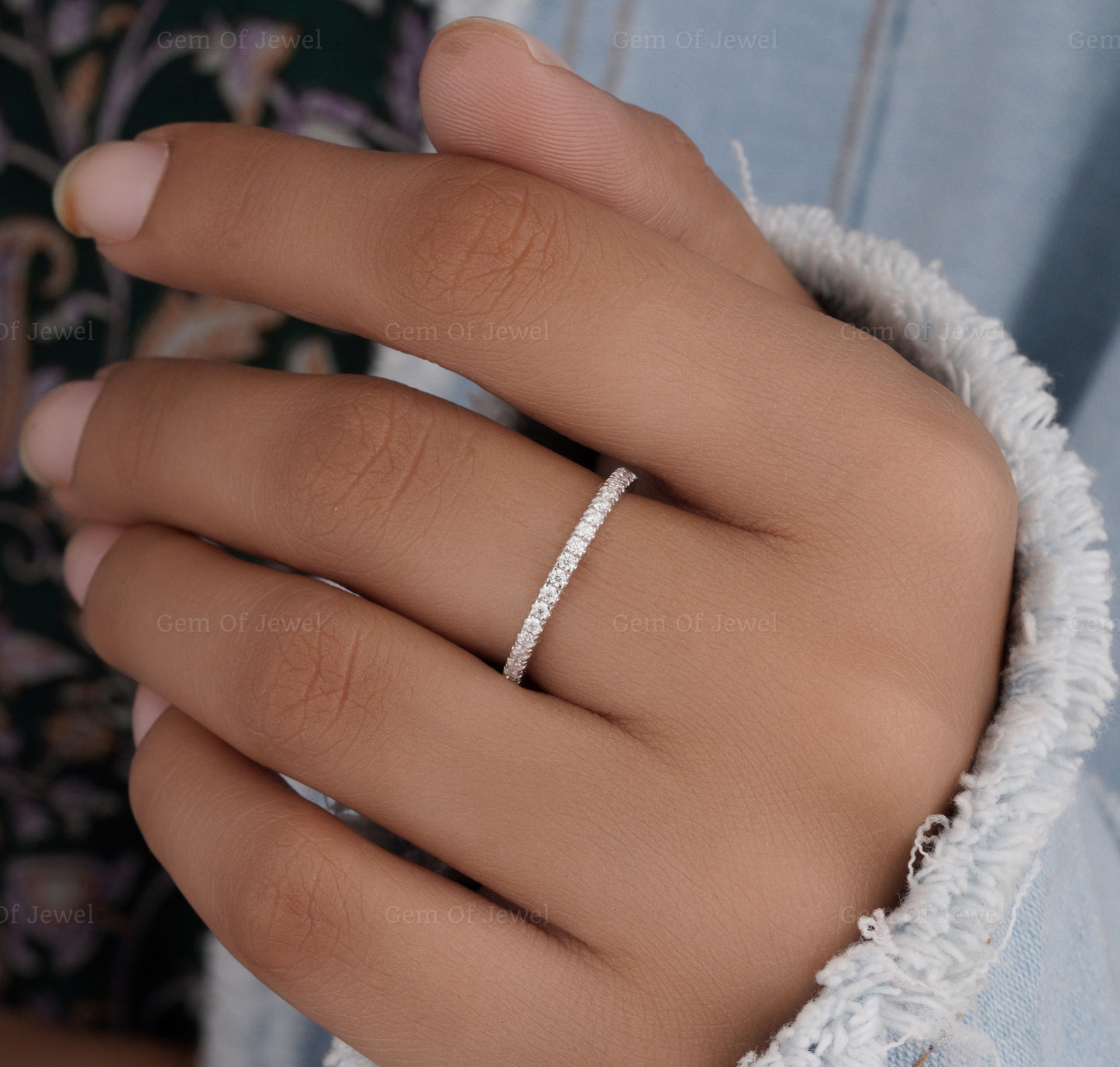 Full Eternity Round Moissanite Diamond Matching Wedding Band, Round Moissanite Band Pave Eternity Band For Her, Matching Wedding Band