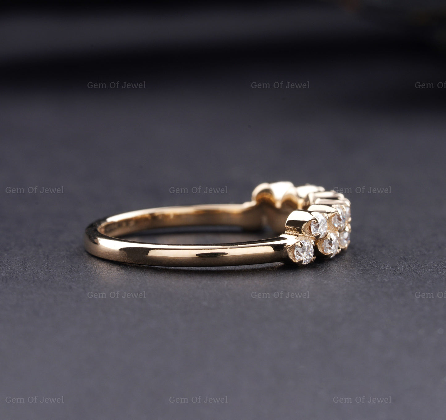 Wedding Band For Her, Round Moissanite Half Eternity Wedding Ring For Her, Moissanite Diamond Curved Matching Band, Updown Design Band