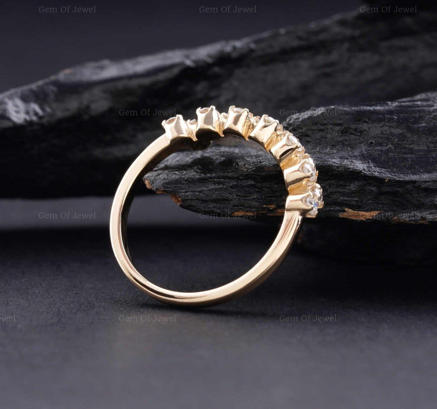 Wedding Band For Her, Round Moissanite Half Eternity Wedding Ring For Her, Moissanite Diamond Curved Matching Band, Updown Design Band