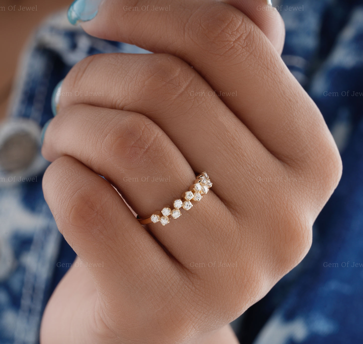 Wedding Band For Her, Round Moissanite Half Eternity Wedding Ring For Her, Moissanite Diamond Curved Matching Band, Updown Design Band