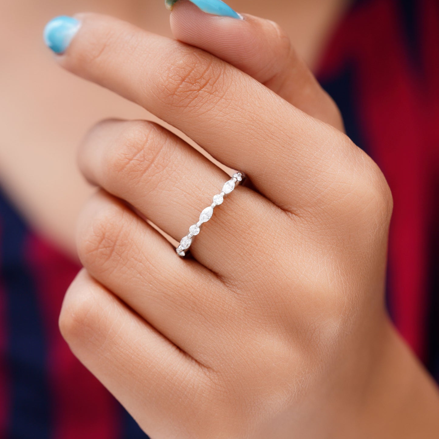 Round And Marquise Moissanite Diamond With Floating Bubble Diamond Band, Moissanite Diamond Matching Wedding Band For Her, Diamond Band Gift