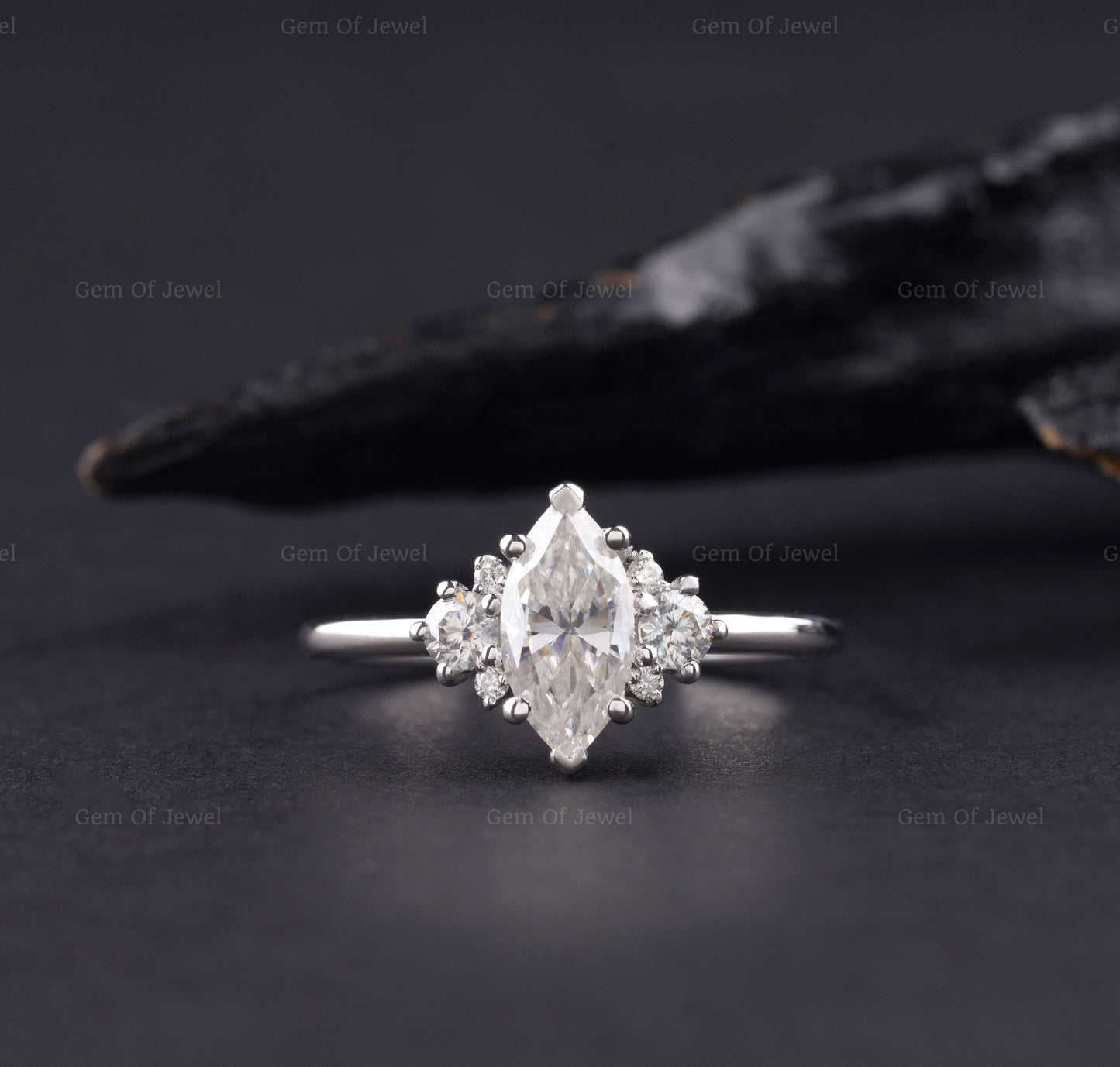 Marquise Diamond Moissanite Ring With Side Round Moissanite Diamond Ring, Marquise Cluster Diamond Ring, 1CT Marquise Moissanite Ring