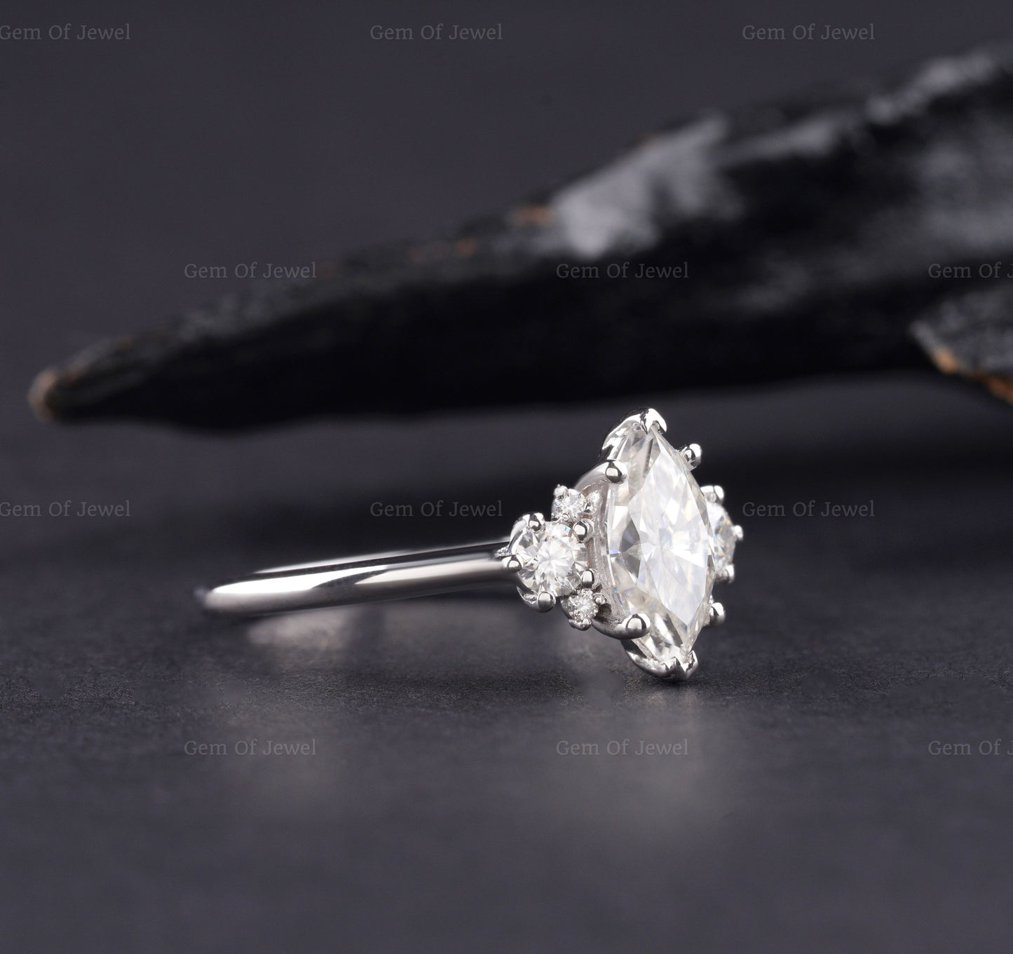 Marquise Diamond Moissanite Ring With Side Round Moissanite Diamond Ring, Marquise Cluster Diamond Ring, 1CT Marquise Moissanite Ring