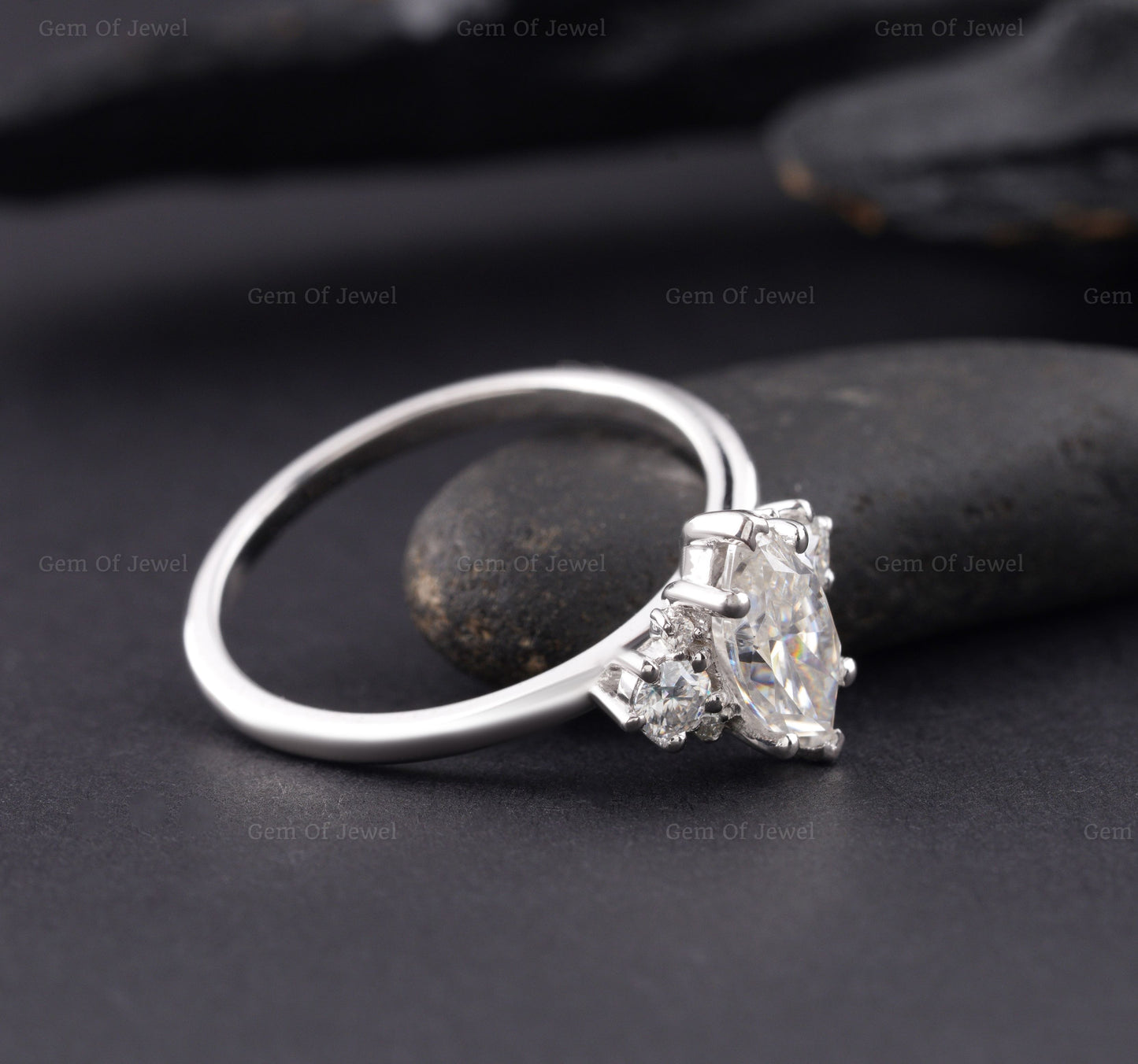 Marquise Diamond Moissanite Ring With Side Round Moissanite Diamond Ring, Marquise Cluster Diamond Ring, 1CT Marquise Moissanite Ring