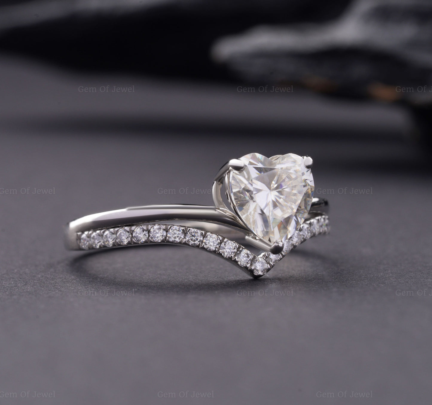 Heart Moissanite Diamond With Curved Double Split Band Engagement Ring for her, Split Band Ring, Curved Band Ring, Heart Moissanite Ring