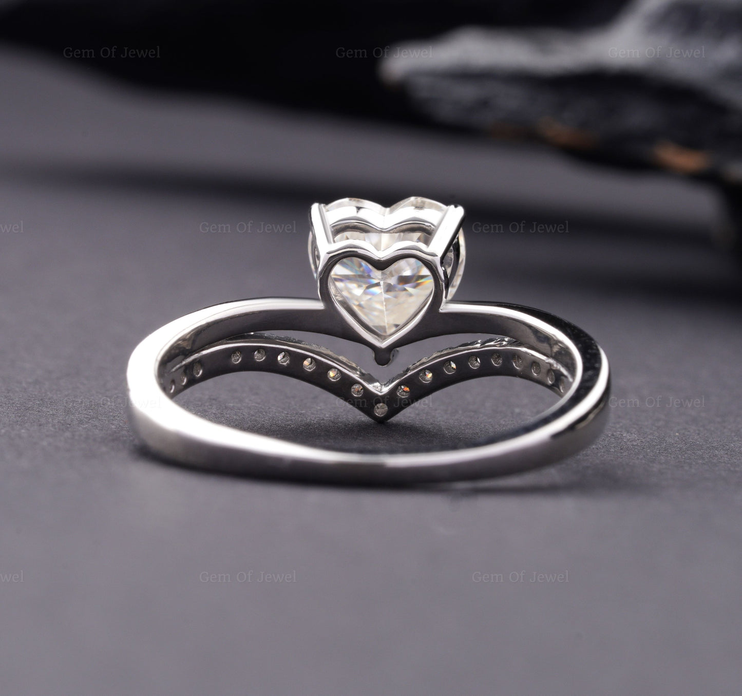 Heart Moissanite Diamond With Curved Double Split Band Engagement Ring for her, Split Band Ring, Curved Band Ring, Heart Moissanite Ring