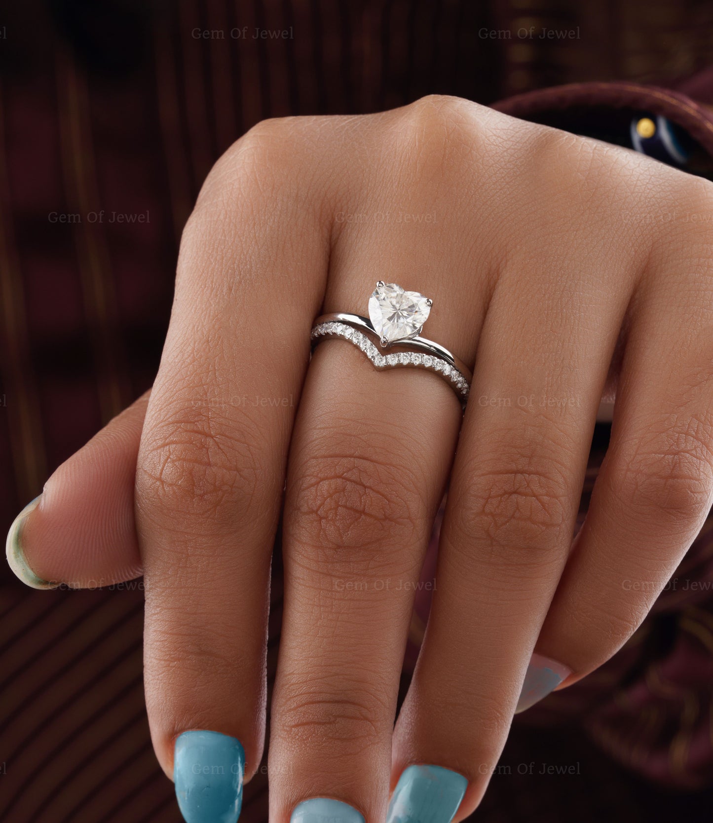 Heart Moissanite Diamond With Curved Double Split Band Engagement Ring for her, Split Band Ring, Curved Band Ring, Heart Moissanite Ring