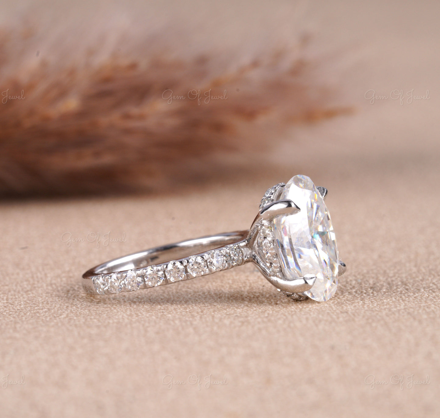 4.5CT Oval Diamond Moissanite Ring With Halo And Pave Eternity Ring For Her, 4CT Oval Diamond Ring, Oval Moissanite Diamond Engagement Ring