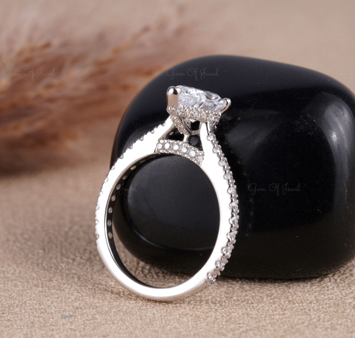 1.5CT Pear Moissanite Diamond Halo Ring, Pear Moissanite Cathedral Setting Ring For Her With Diamond On Prong, Pear Diamond Ring For Her