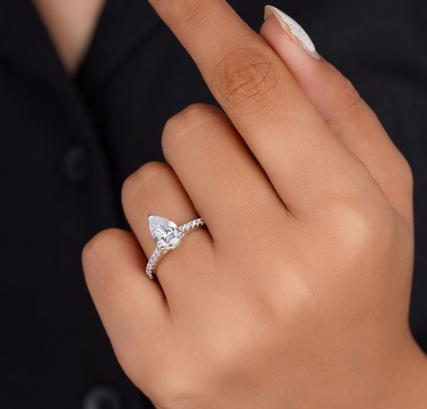 1.5CT Pear Moissanite Diamond Halo Ring, Pear Moissanite Cathedral Setting Ring For Her With Diamond On Prong, Pear Diamond Ring For Her