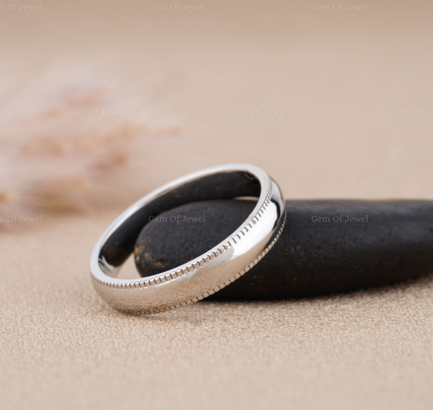 Plain Milgrain Ring For Her, Plain Ring For Him, Milgrain Plain Solid Unisex Ring, 4mm Width Plain Solid Gold Unisex Ring, Couple Ring Idea