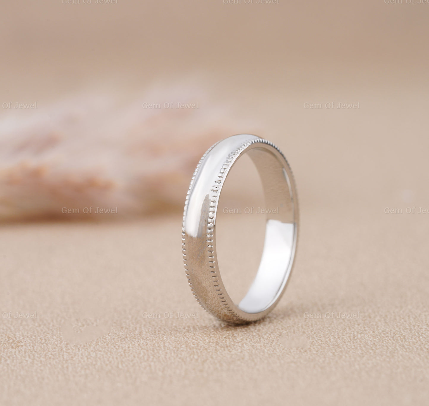 Plain Milgrain Ring For Her, Plain Ring For Him, Milgrain Plain Solid Unisex Ring, 4mm Width Plain Solid Gold Unisex Ring, Couple Ring Idea