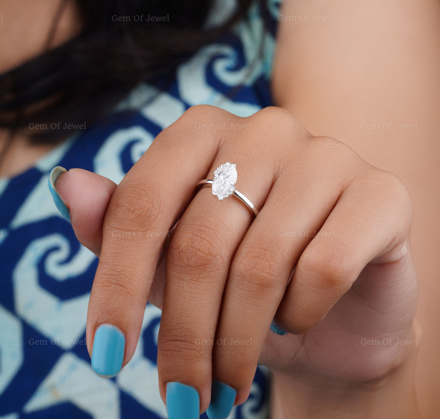 1CT Marquise Diamond Moissanite Ring With Side Round Moissanite Diamond, 1CT Diamond Ring For Her, Cluster Setting Ring, 1CT Marquise Ring