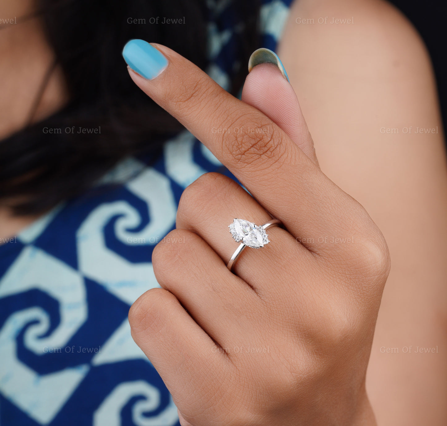 1CT Marquise Diamond Moissanite Ring With Side Round Moissanite Diamond, 1CT Diamond Ring For Her, Cluster Setting Ring, 1CT Marquise Ring
