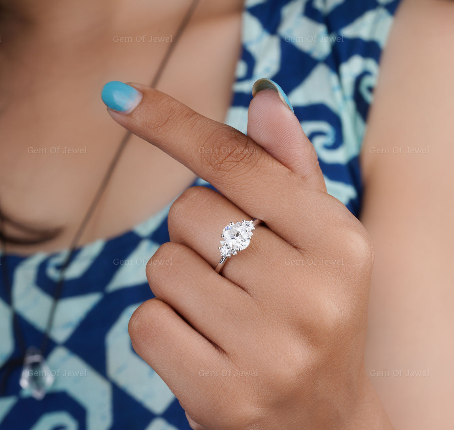 Oval Diamond Moissanite Ring With Cluster Engagement Ring For Her, Oval Diamond Ring, Oval Moissanite Diamond Cluster Ring Gift For Her