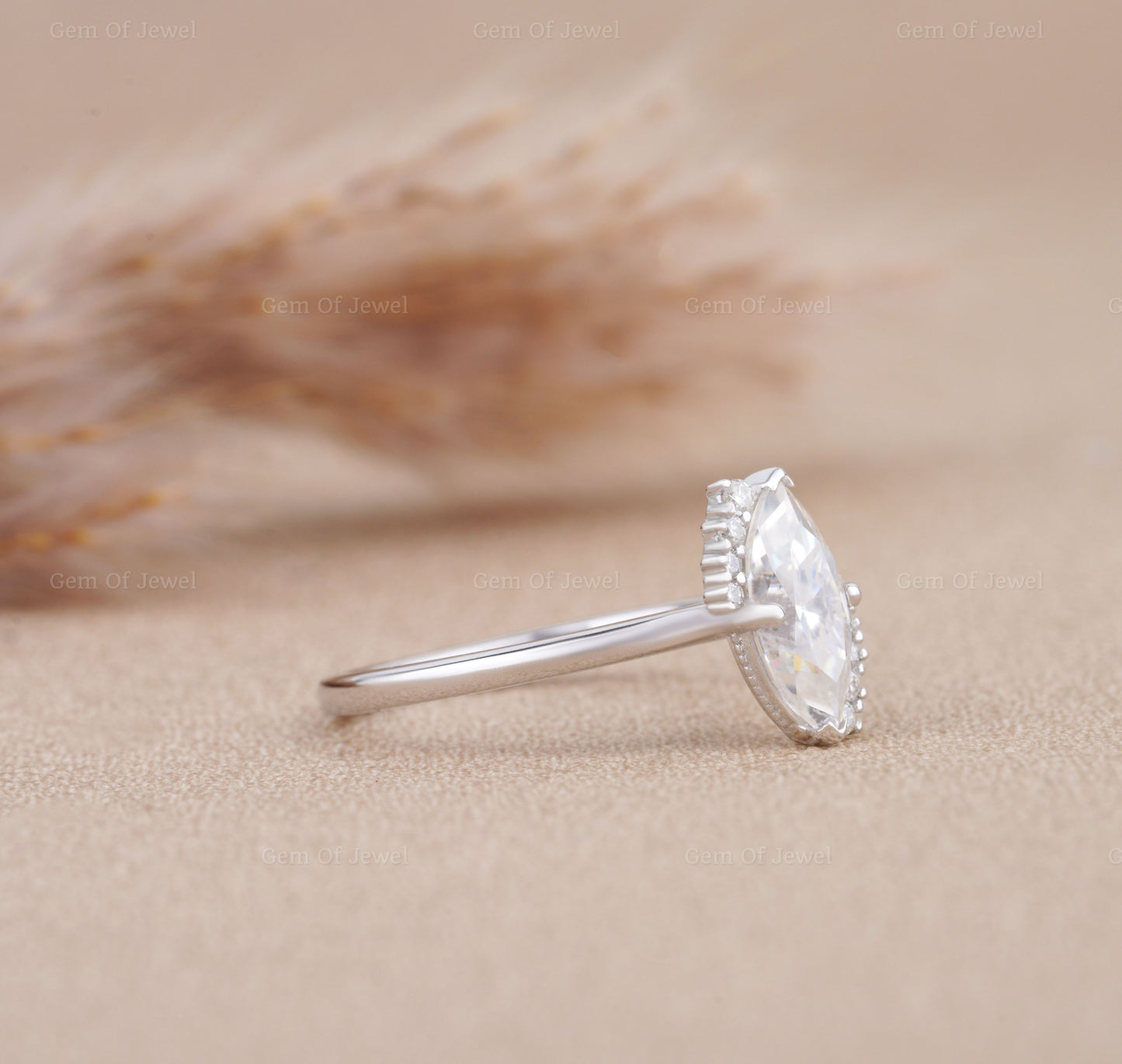 1CT Marquise Diamond Moissanite Ring With Side Round Moissanite Diamond, 1CT Diamond Ring For Her, Cluster Setting Ring, 1CT Marquise Ring