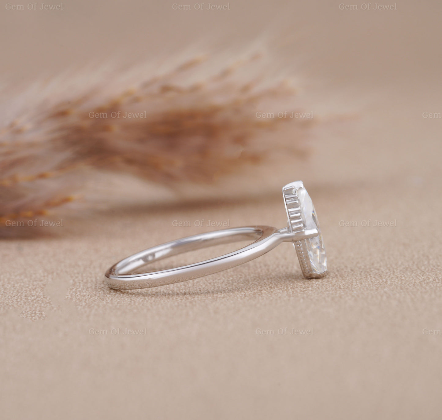 1CT Marquise Diamond Moissanite Ring With Side Round Moissanite Diamond, 1CT Diamond Ring For Her, Cluster Setting Ring, 1CT Marquise Ring