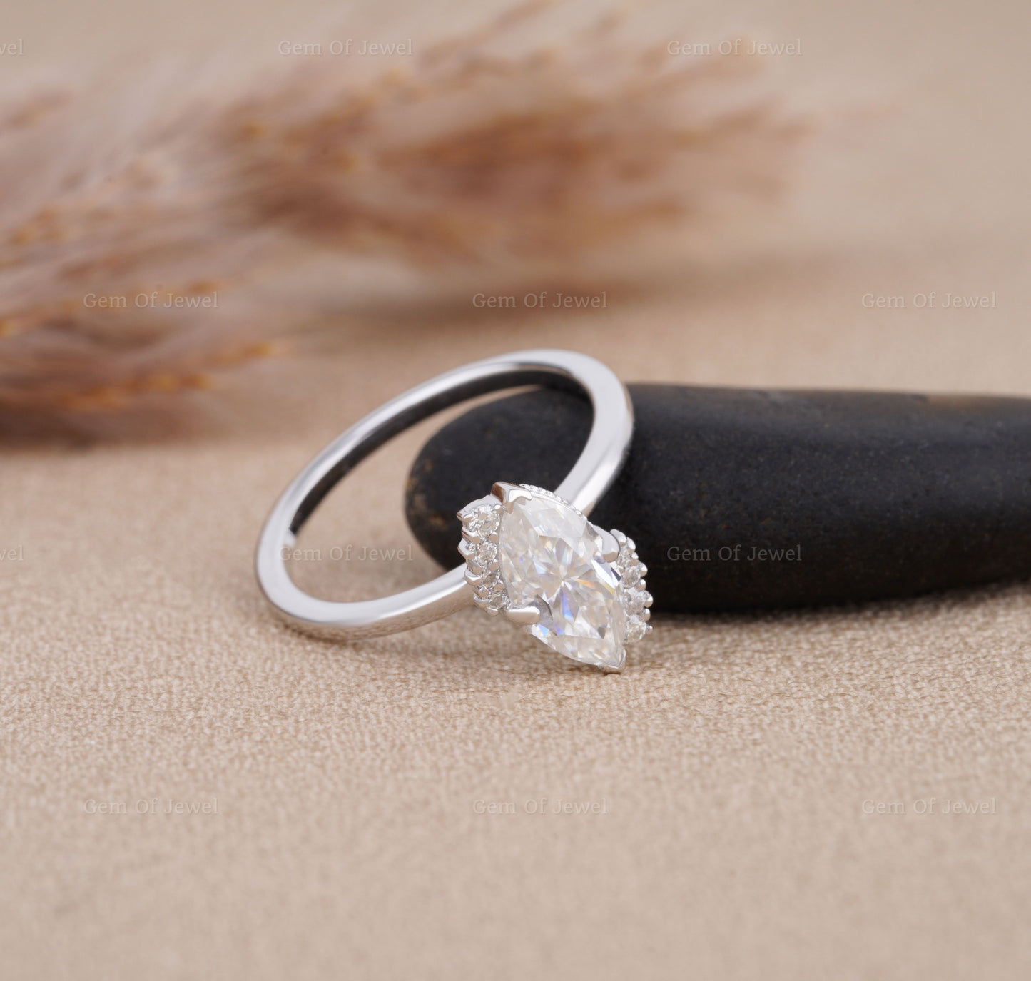 1CT Marquise Diamond Moissanite Ring With Side Round Moissanite Diamond, 1CT Diamond Ring For Her, Cluster Setting Ring, 1CT Marquise Ring