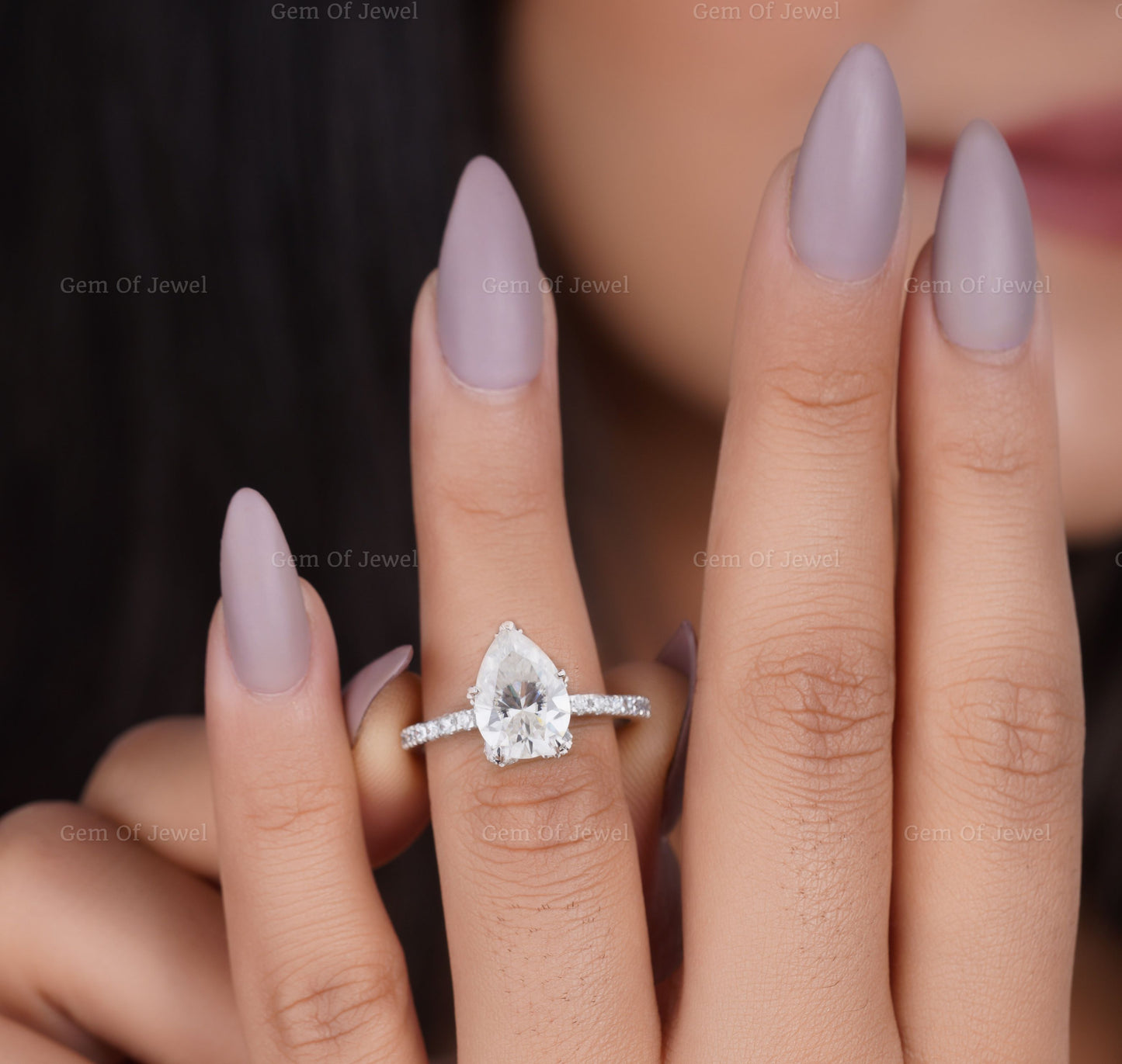 Pear Diamond 1.5 ct Pear Moissanite Diamond Engagement Ring Pave Petal Prongs, Pear Engagement Ring, Pear Diamond Lotus Prong Ring For Her