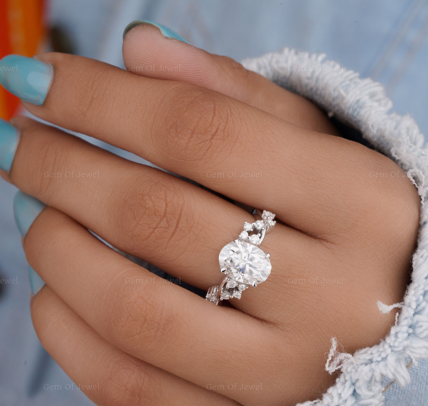 Oval Moissanite Diamond Flower Shape Engagement Ring For Her, Oval Flower Shape Ring, Oval Moissanite Diamond Engagement Ring, Oval Cut Ring