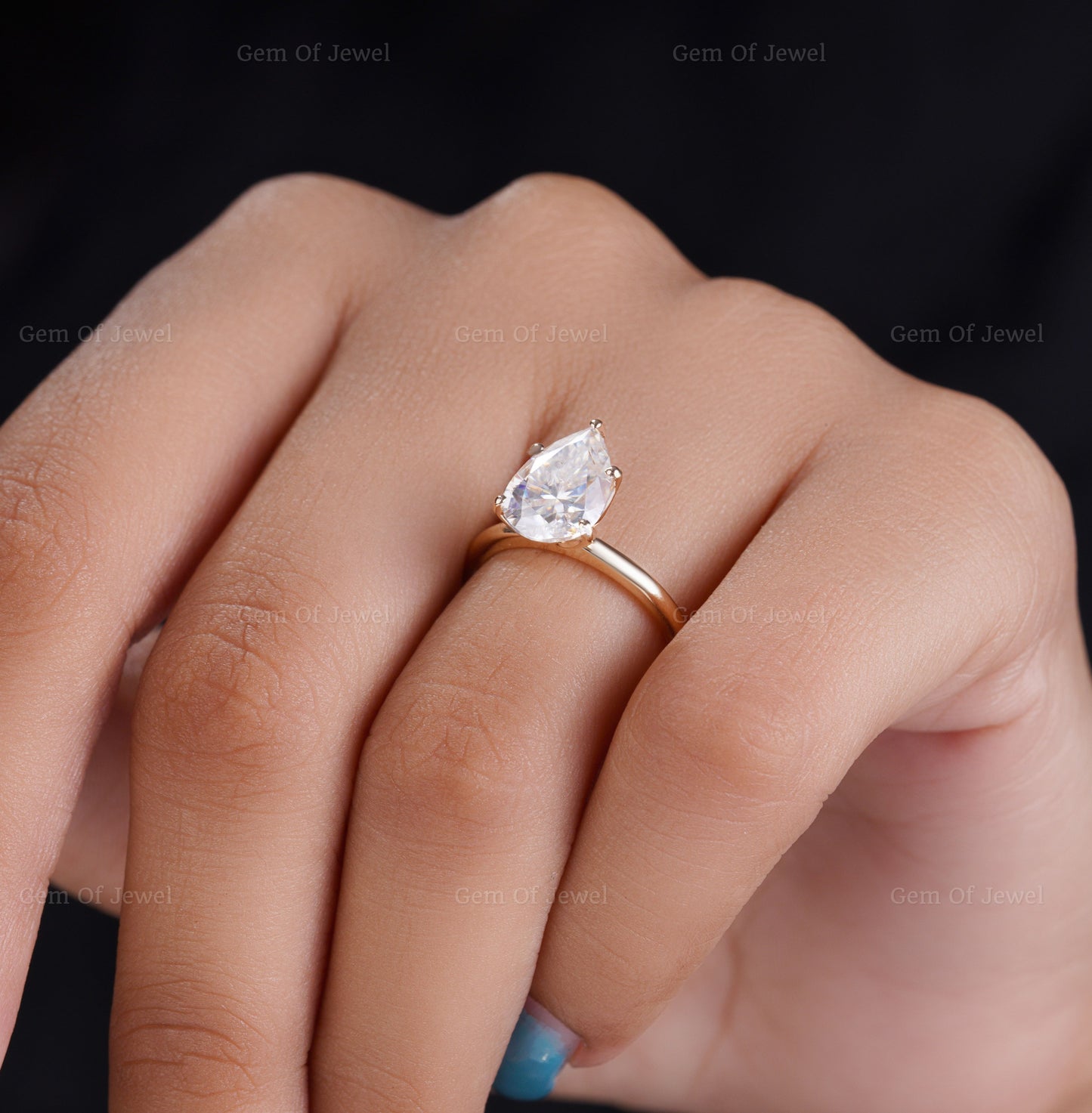 Pear Moissanite Diamond Tulip Prong Engagement Ring, Petal Prong 2CT Pear Solitaire Moissanite Ring For Her, Pear Moissanite Diamond Ring