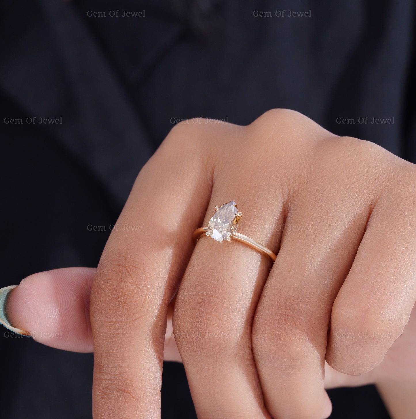 Champagne Moissanite Pear Diamond Ring, Pear Champagne Moissanite Diamond Ring, Pear Cut Brown Diamond Ring, Champagne Diamond Ring For Her