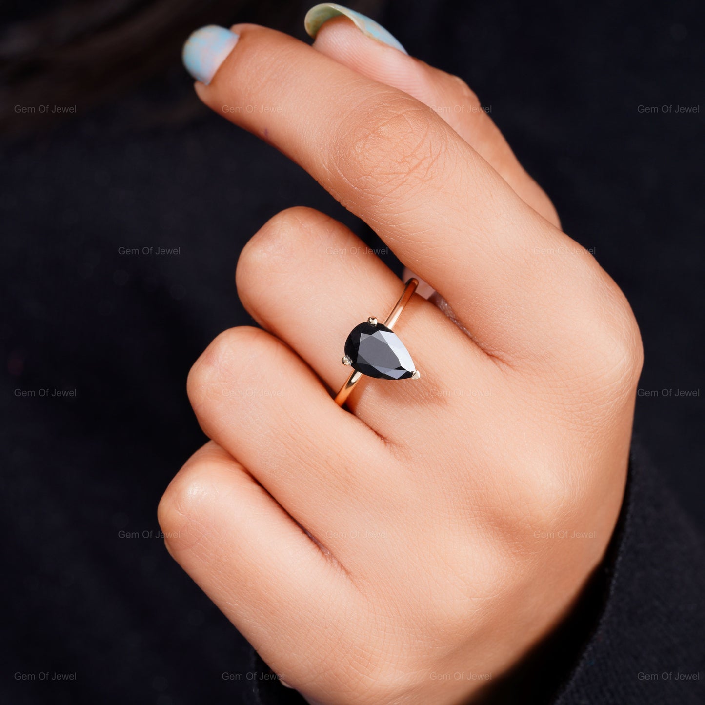 Black Moissanite Pear Diamond Engagement Ring, Black Moissanite Diamond Ring, Black Pear Engagement Ring, Pear Moissanite Black Diamond Ring