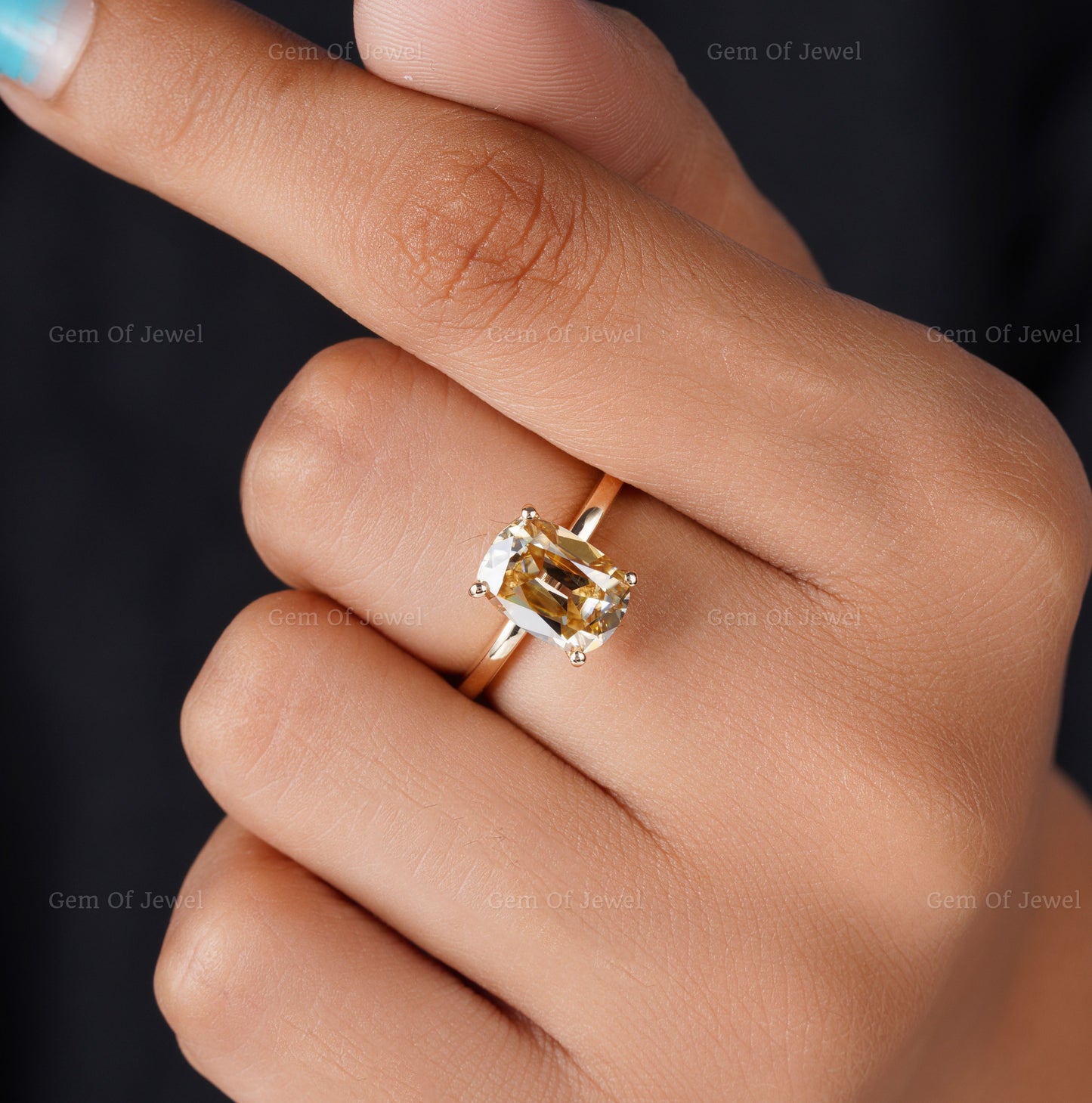 Cushion Champagne Moissanite Old Mine Cut Diamond Ring, Cushion Champagne Moissanite Diamond Ring, Old Mine Cushion Classic Vintage Cut Ring