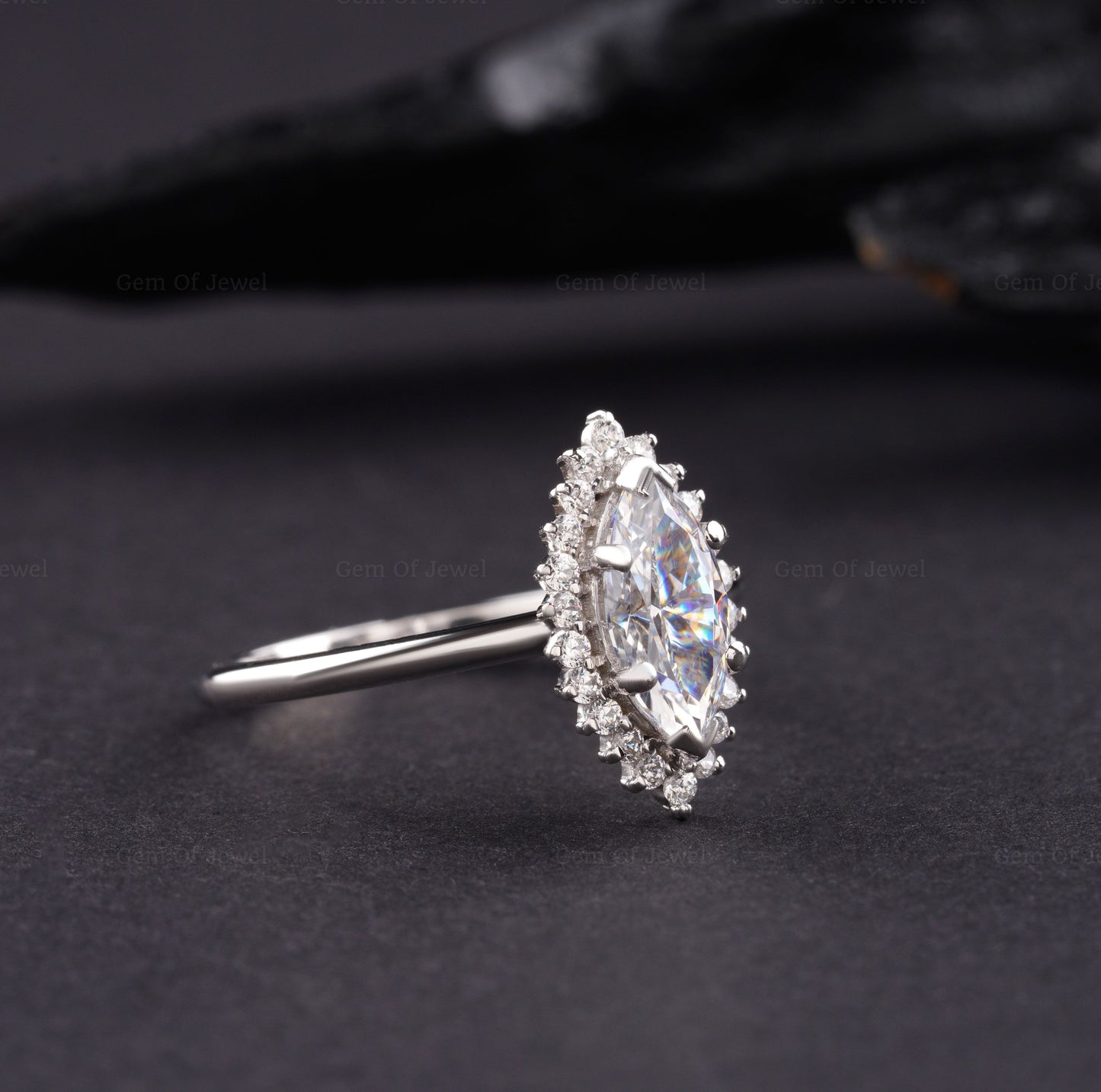 Marquise Diamond Moissanite Vintage Ring With Halo Of Round Moissanite Diamond Ring, Marquise Ring With Halo Ring, 1CT Marquise Ring For Her