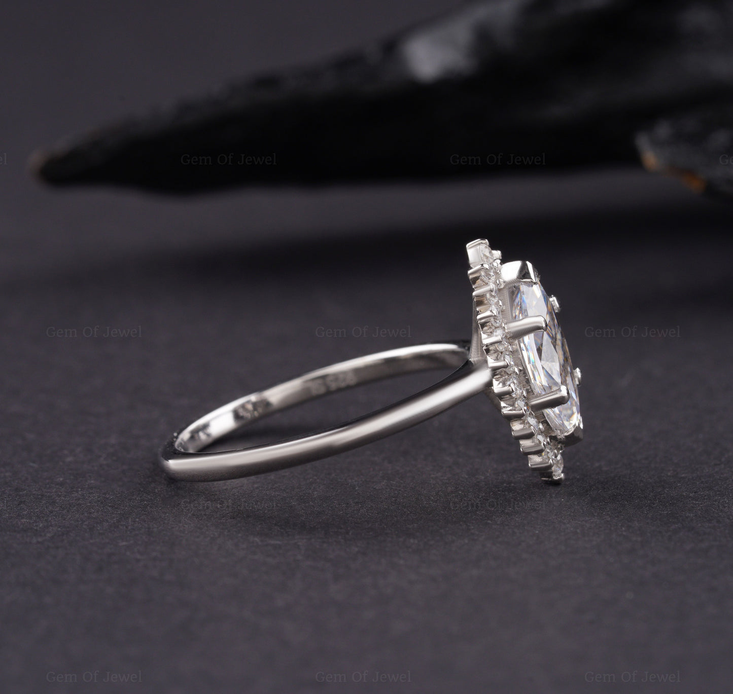 Marquise Diamond Moissanite Vintage Ring With Halo Of Round Moissanite Diamond Ring, Marquise Ring With Halo Ring, 1CT Marquise Ring For Her