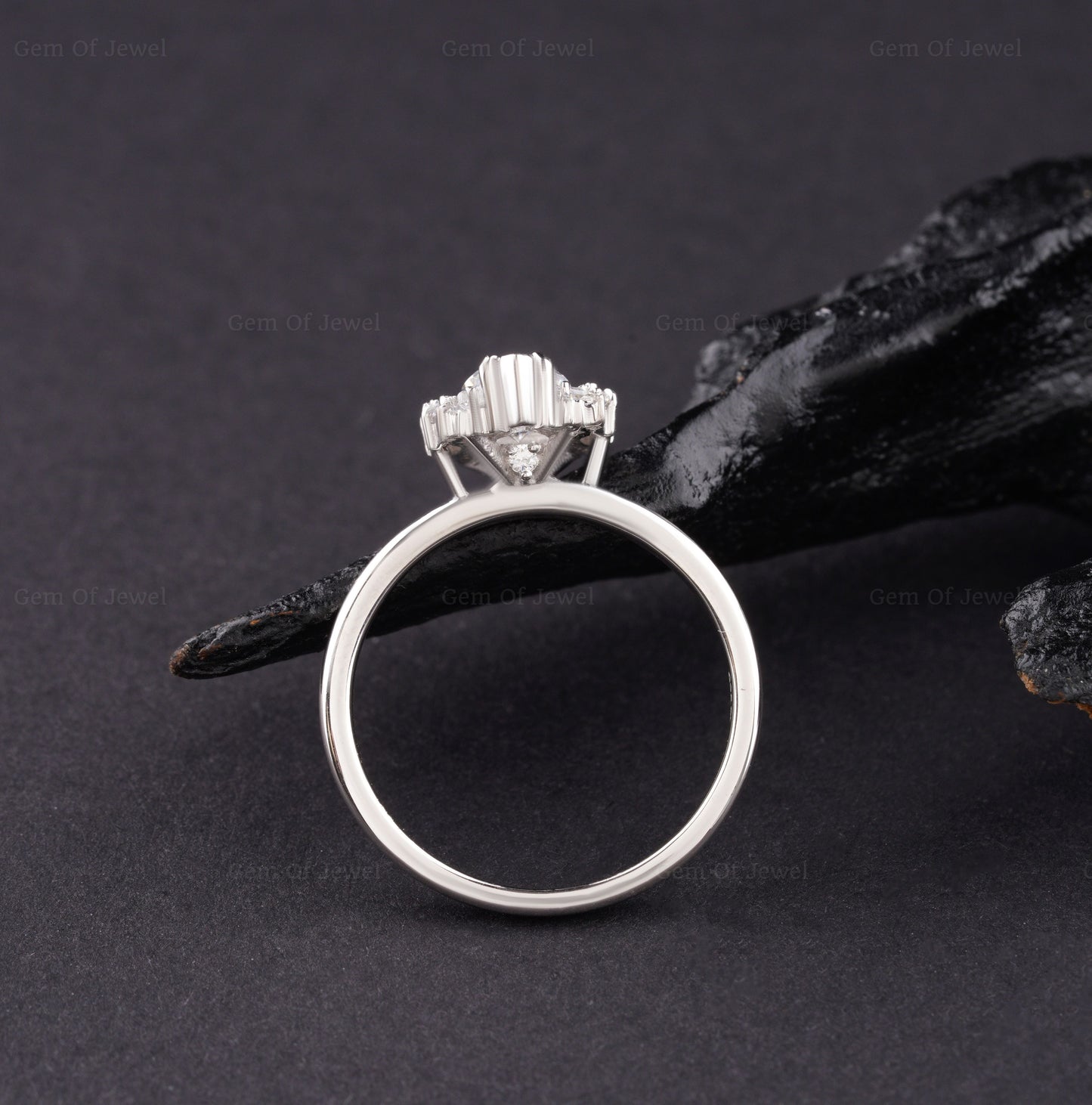 Marquise Diamond Moissanite Vintage Ring With Side Round, Marquise, And Tapered Baguette Cluster Ring, Marquise Moissanite Diamond Ring Gift