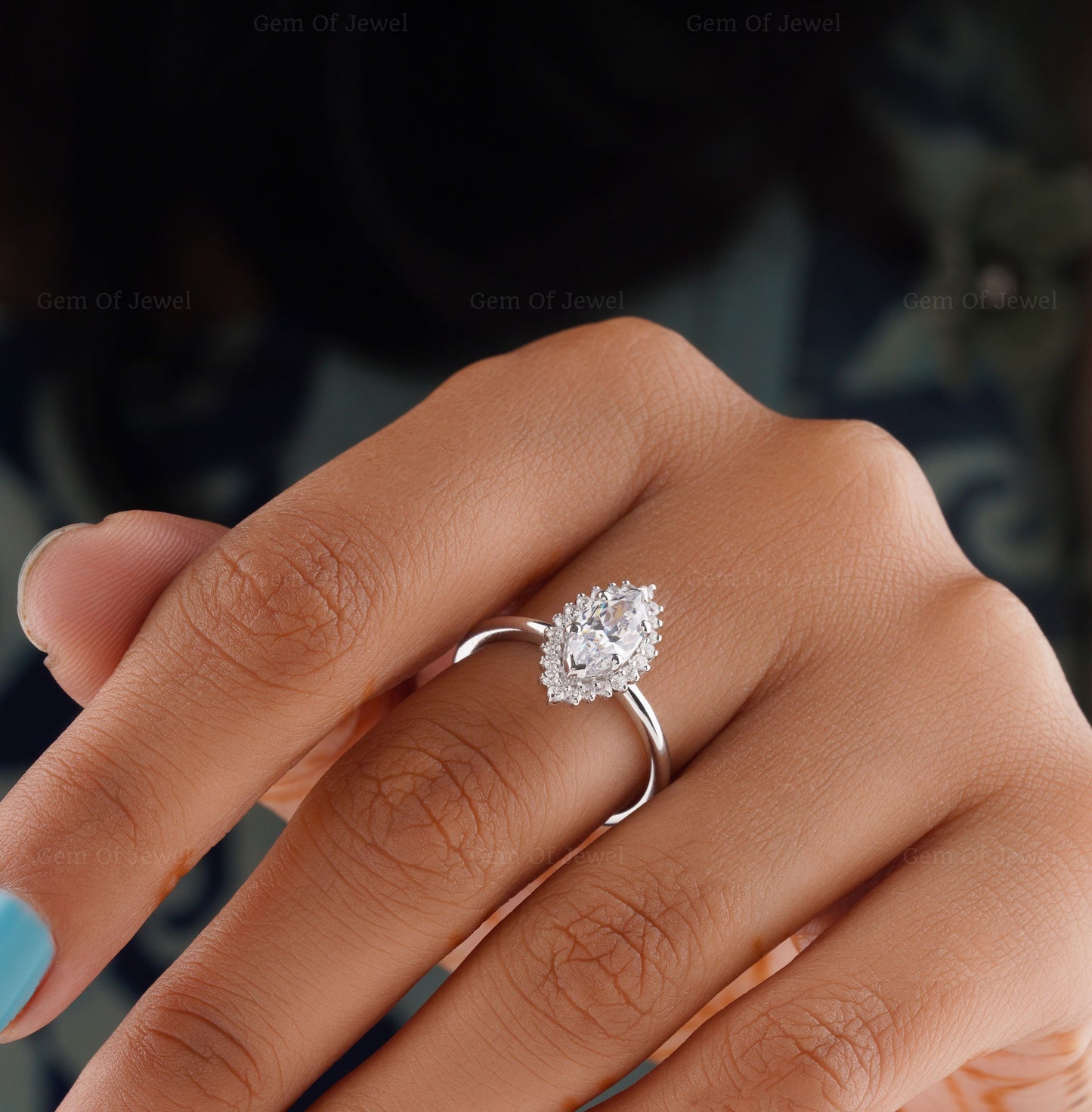 Marquise Diamond Moissanite Vintage Ring With Halo Of Round Moissanite Diamond Ring, Marquise Ring With Halo Ring, 1CT Marquise Ring For Her