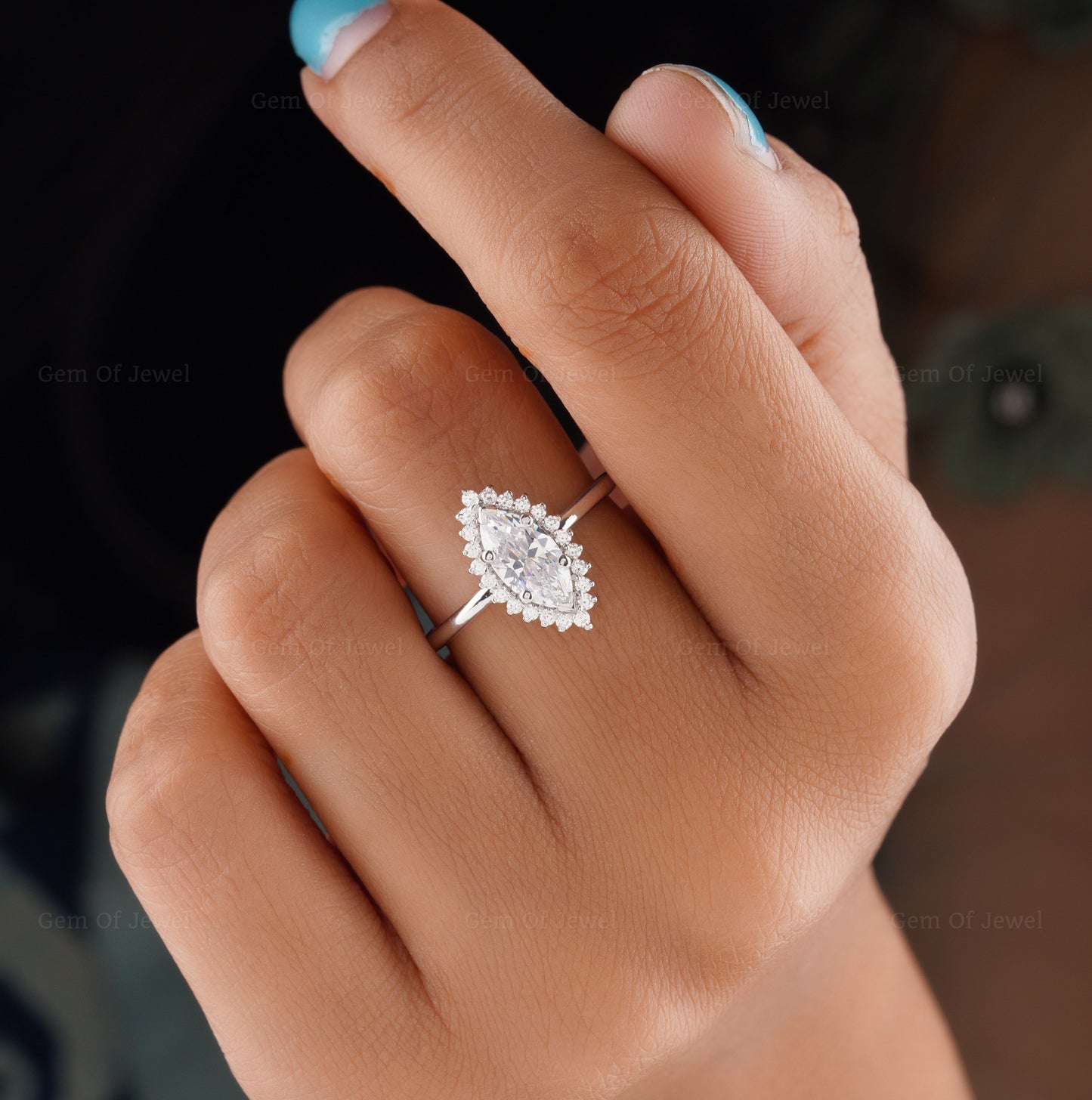 Marquise Diamond Moissanite Vintage Ring With Halo Of Round Moissanite Diamond Ring, Marquise Ring With Halo Ring, 1CT Marquise Ring For Her