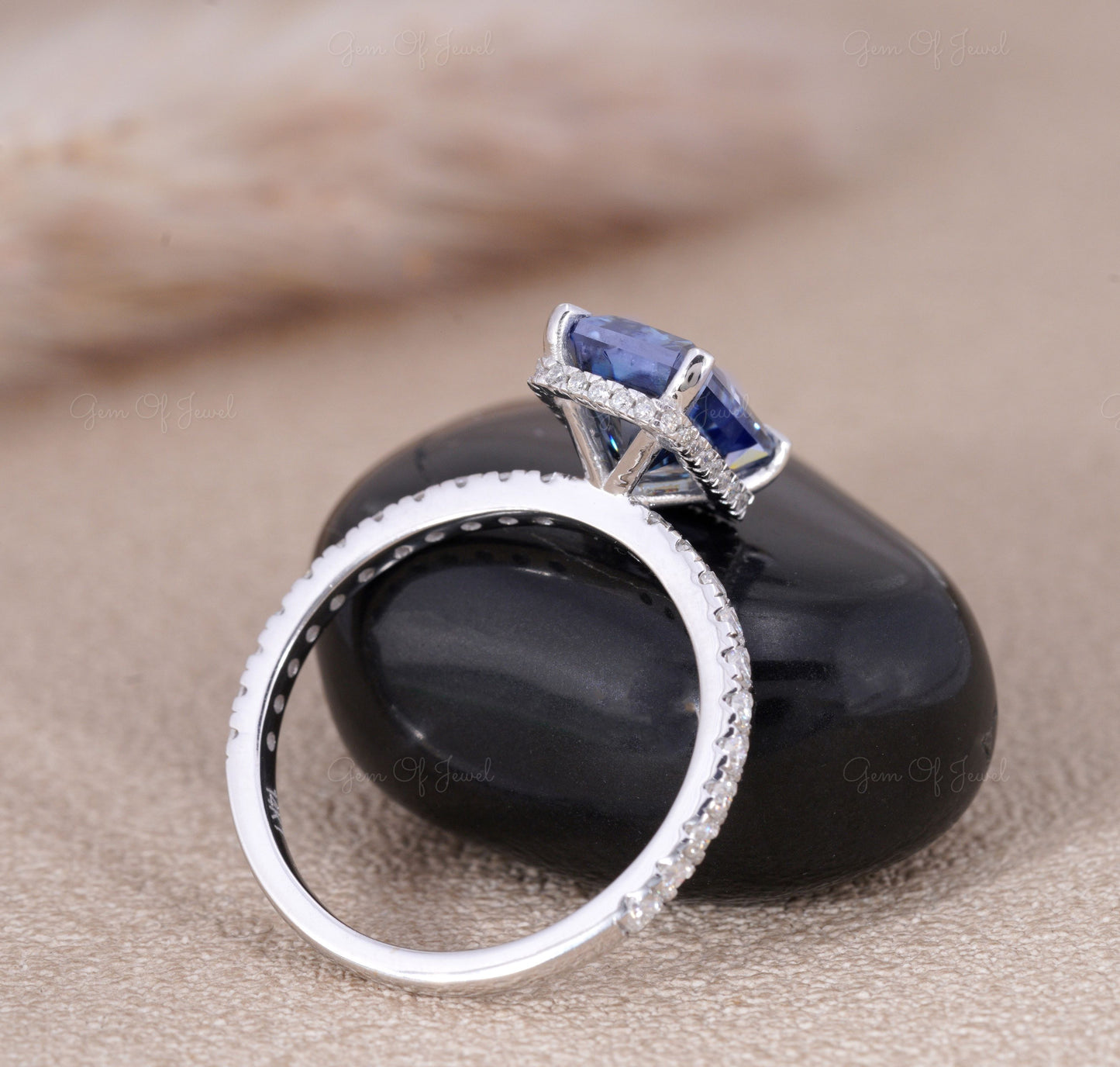 Blue Moissanite Radiant Diamond Ring With Halo, Blue Diamond Radiant Moissanite 3CT Diamond Ring For Her, Blue Moissanite Diamond Ring