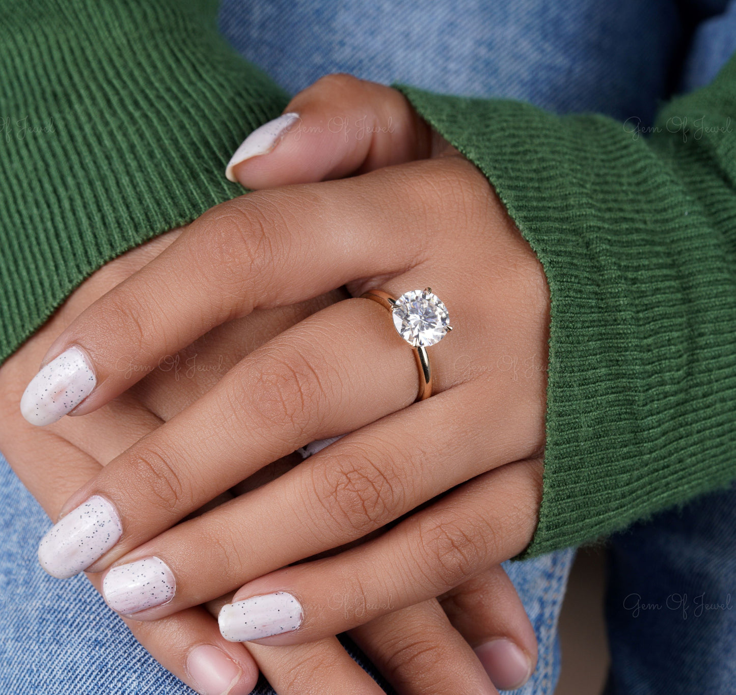 3CT Round Moissanite Diamond Ring, Solitaire Diamond Ring, Round Four Prong Round Moissanite Solitaire Diamond Engagement Ring Gift For Her