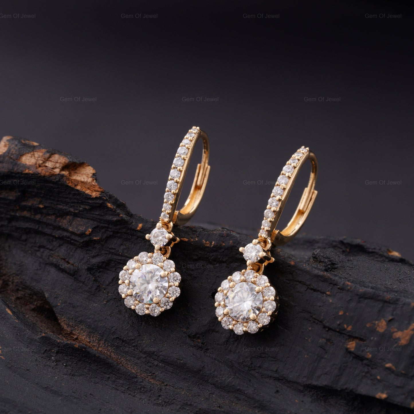 Flower Shape Drop Earrings With Round Moissanite Diamond Earrings, Flower Moissanite Diamond Earring, Drop Earring, Flower Shape Earring