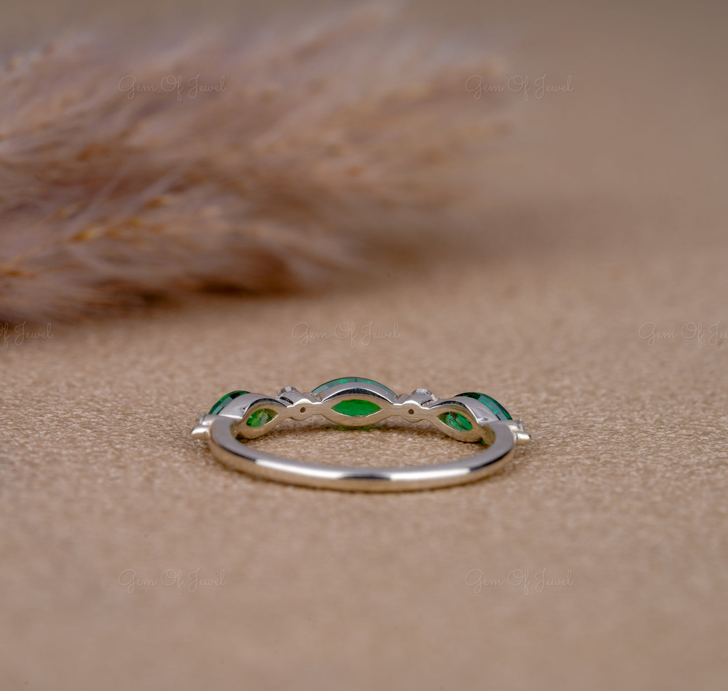 Green Marquise Diamond Wedding Band, Marquise Green Sapphire And Round Moissanite Diamond Matching Band For Her, Matching Wedding Band Gift