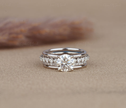 2CT Round Moissanite Diamond Wedding 4pc Set, Stackable Wedding Set, Round Moissanite Diamond Ring With Matching Wedding Bridal Set Of 4pc