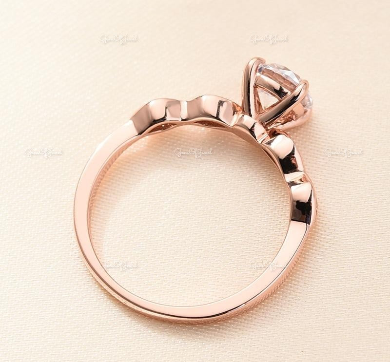 Round Moissanite Diamond Ring With Infinity Inspired Pave Milgrain Band Ring For Her, Round Diamond Ring, Round Moissanite Diamond Ring