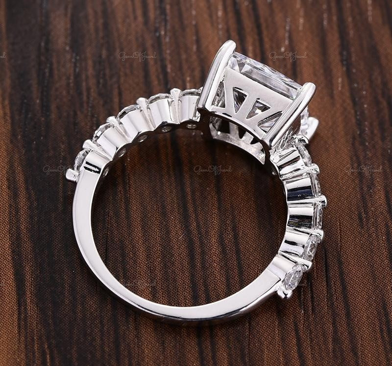 Princess Cut Moissanite Diamond 3CT Ring With Round Moissanite Eternity Bubble Shape Band , Engagement Ring For Her, Princess Diamond Ring