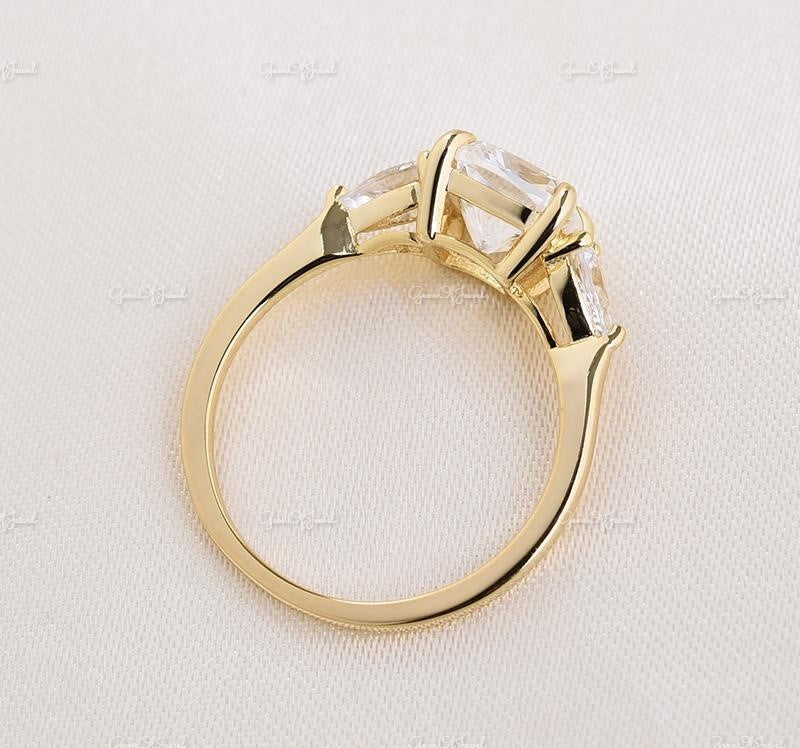 Cushion Moissanite Diamond 1.5CT With Side Pear Moissanite Diamond Three Stone ring For her, Cushion Moissanite Diamond Ring Gift For her