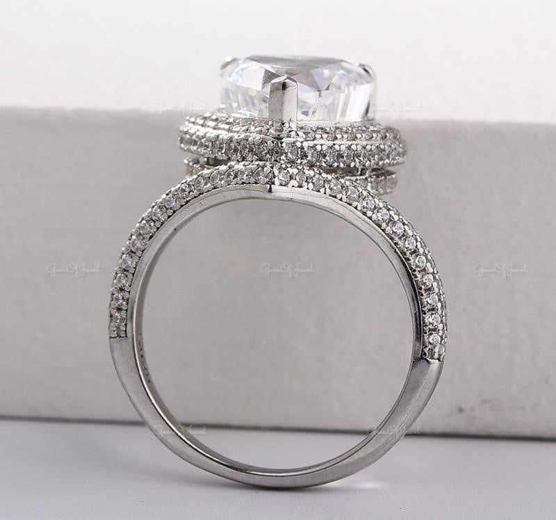 Heart Shape Moissanite Diamond With Halo And 3/4th Eternity Band Engagement Ring for her, gift for her, heart shape diamond ring
