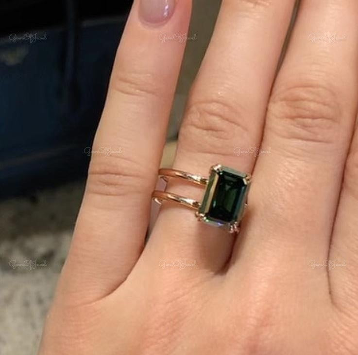 3 ct Emerald Cut Green Diamond Solitaire Emerald Stone Ring Synthetic Lab Simulated Stone Gold Ring, Engagement Ring, Green Emerald Ring
