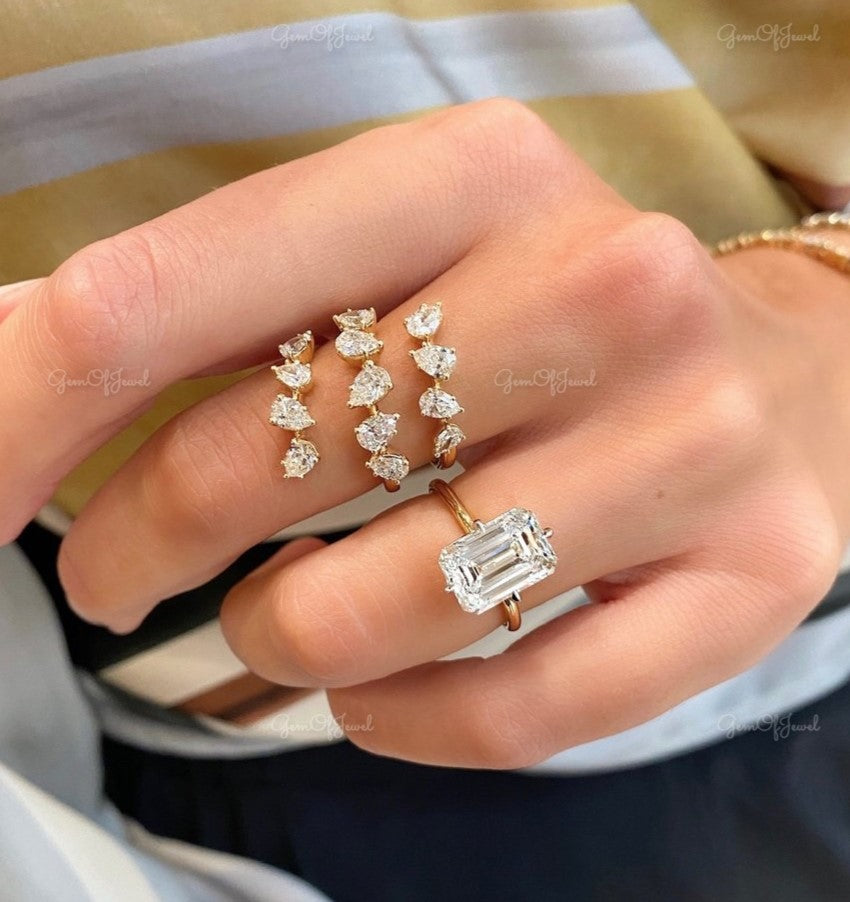 Emerald Moissanite Diamond Two Tone Gold Diamond Ring For Her, Emerald Shape Solitaire Emerald Diamond Ring For Her, Emerald Cut Ring