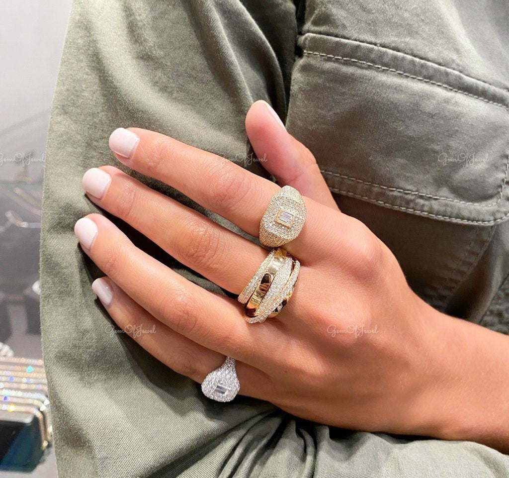 Round Cut Moissanite Diamond Pave Engagement Ring Anniversary Ring For Her / Ring For Him / Unisex Ring / Ring For Men / Men's Ring