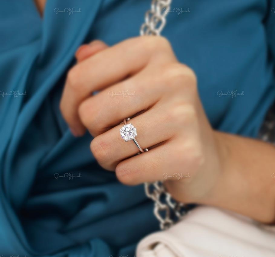 1CT Round Diamond Moissanite Solid Gold Ring Moissanite Solitaire Engagement Ring With High Mount Setting Solitaire Diamond Ring For Her