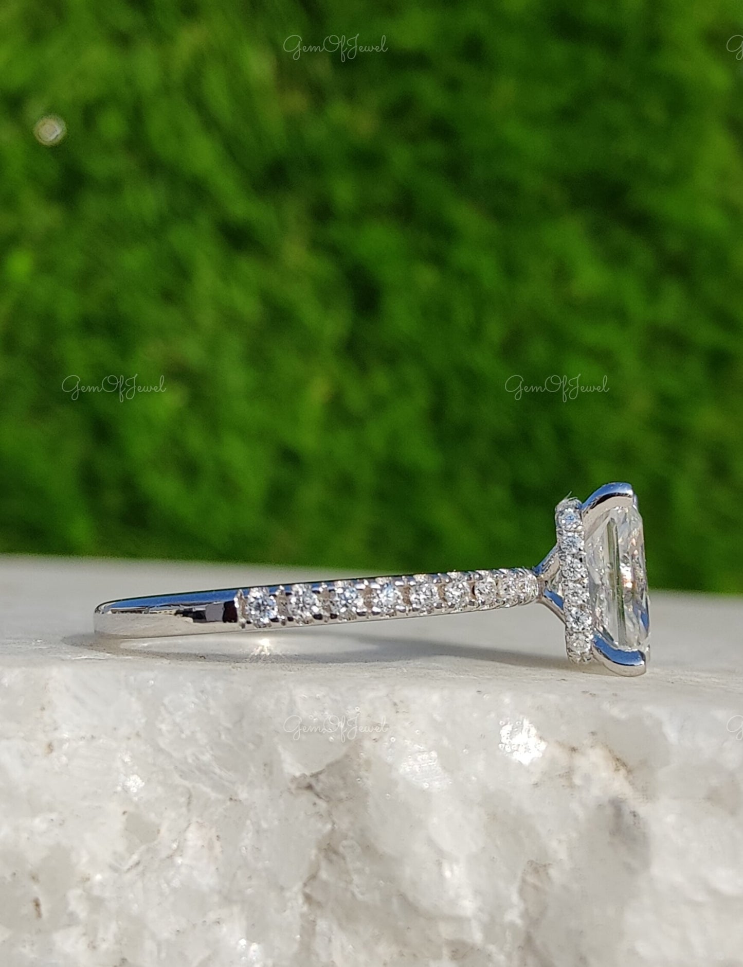 Radiant Diamond Moissanite With Halo Of Round Moissanite Diamond, Engagement Ring, Radiant Diamond Ring, Radiant Moissanite Diamond Ring