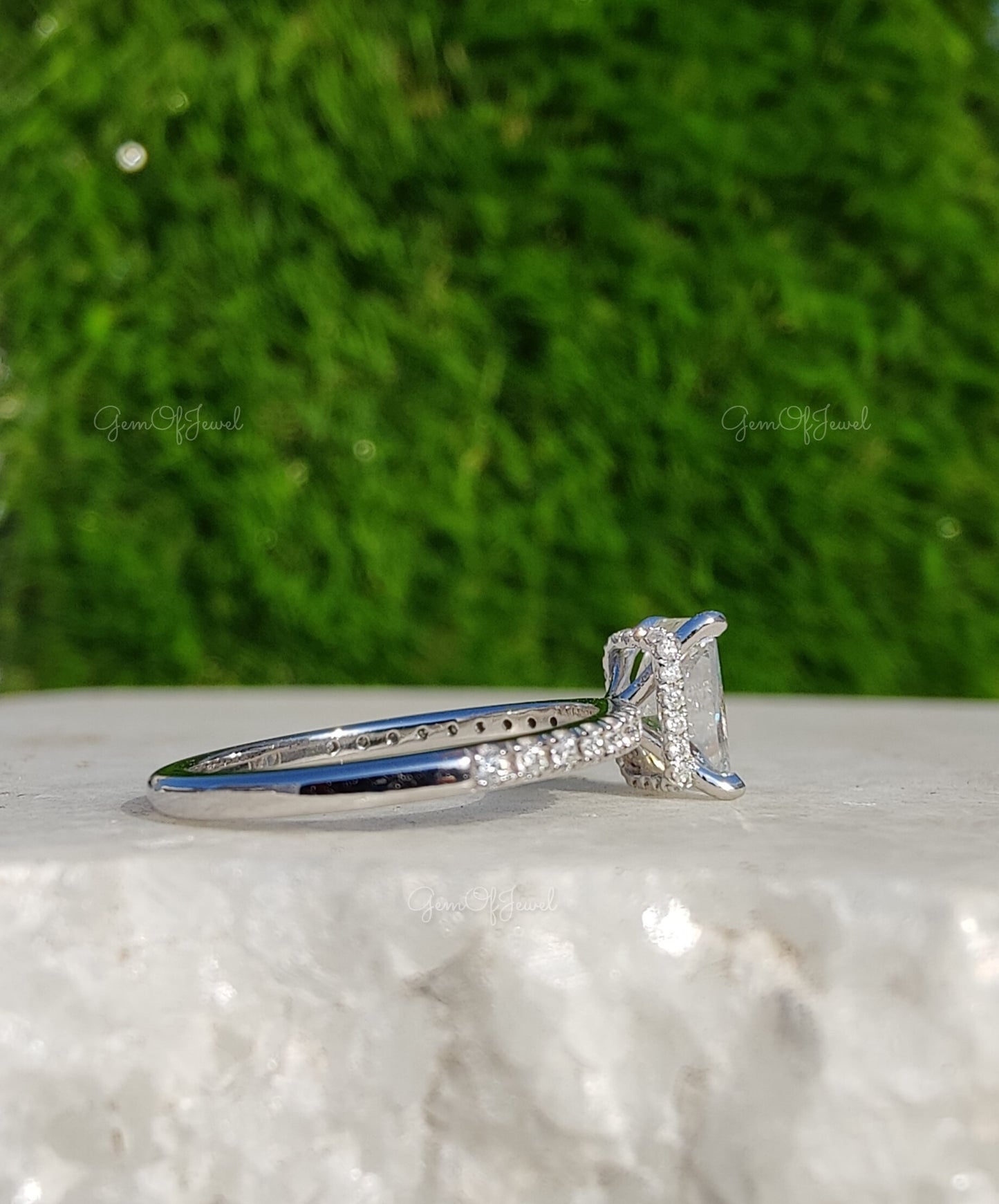 Radiant Diamond Moissanite With Halo Of Round Moissanite Diamond, Engagement Ring, Radiant Diamond Ring, Radiant Moissanite Diamond Ring