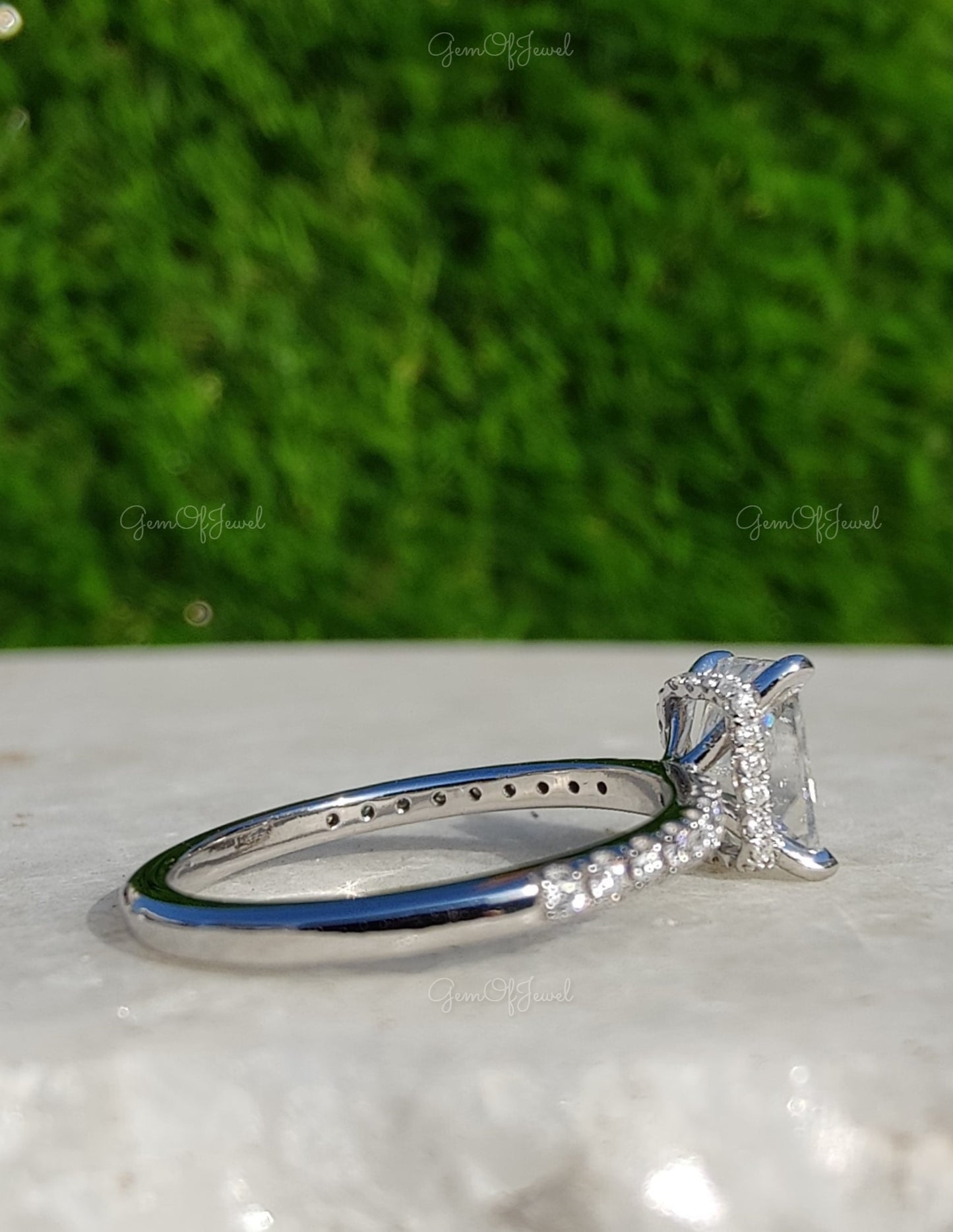 Radiant Diamond Moissanite With Halo Of Round Moissanite Diamond, Engagement Ring, Radiant Diamond Ring, Radiant Moissanite Diamond Ring